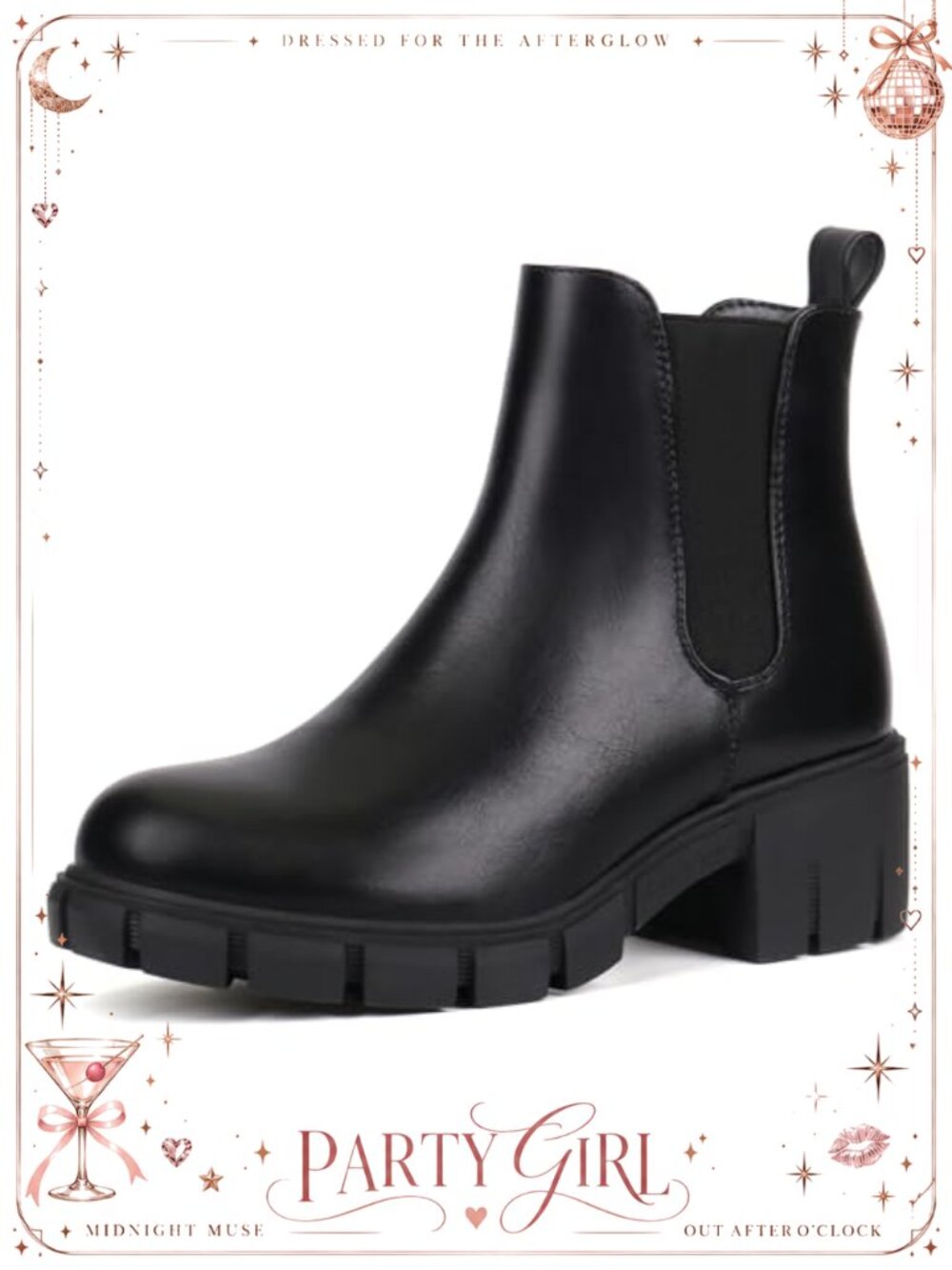 Women's Chelsea Ankle Boots Faux Leather Platform Mid Heel Slip On Booties
